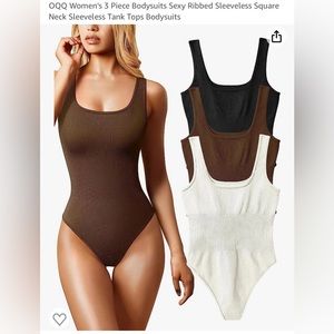 Women's 3 Piece Bodysuits Sexy Ribbed Square Neck Sleeveless Tank Tops Bodysuits